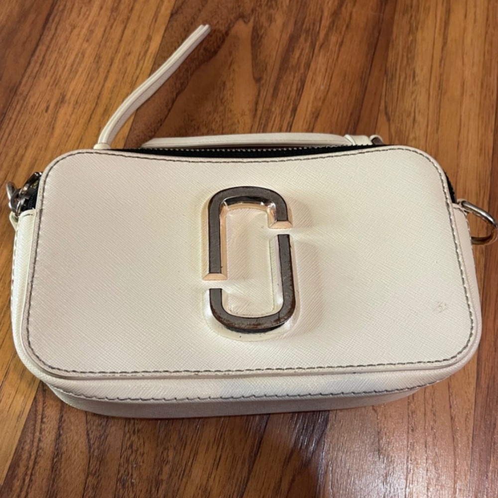 Marc Jacobs The Snapshot Crossbody Bag White Saffiano Leather Small Camera Bag